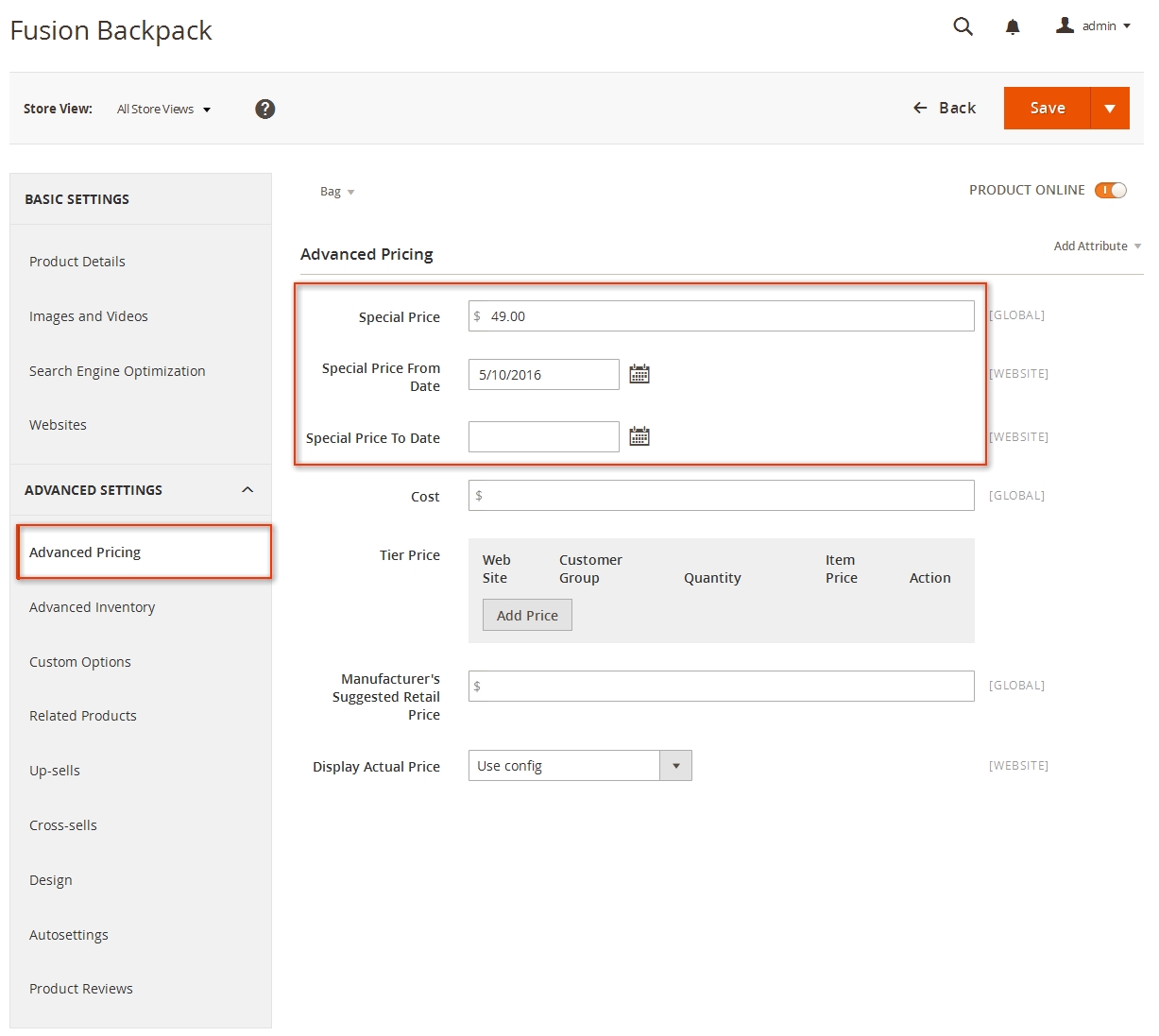 set special product step2